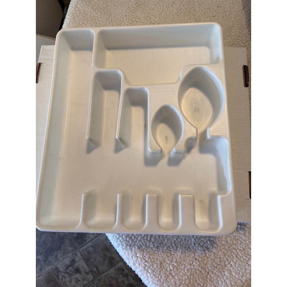 Vintage Rubbermaid White Plastic Cutlery Drawer Organizer Silverware Tray 6 Slot